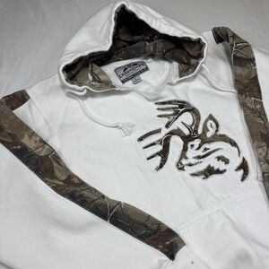 Legendary Whitetails Men's L Hoodie White with Camouflage Deer Image